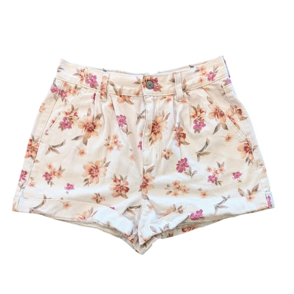 AMERICAN EAGLE Floral Mom Shorts 6 Off White Orange Pink High Waisted